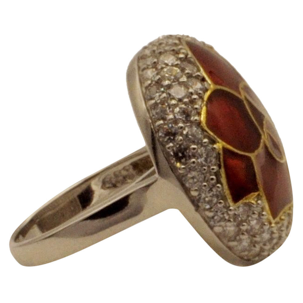 VINTAGE RED ENAMELLED RING IN 925 SILVER - MY LITTLE VENDOME