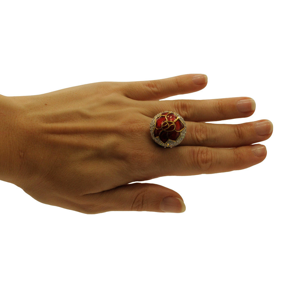 VINTAGE RED ENAMELLED RING IN 925 SILVER - MY LITTLE VENDOME
