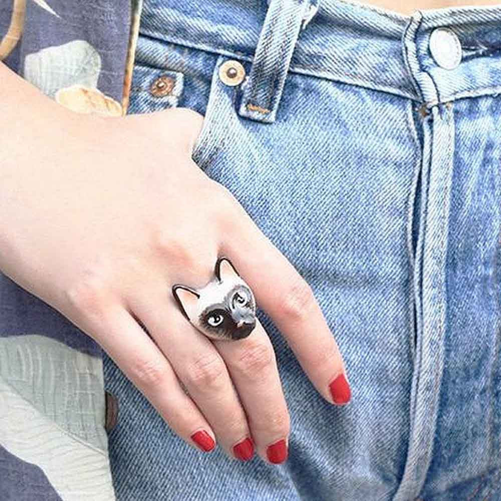 ENAMELLED SIAMESE CAT RING, ANIMAL RING - MY LITTLE VENDOME