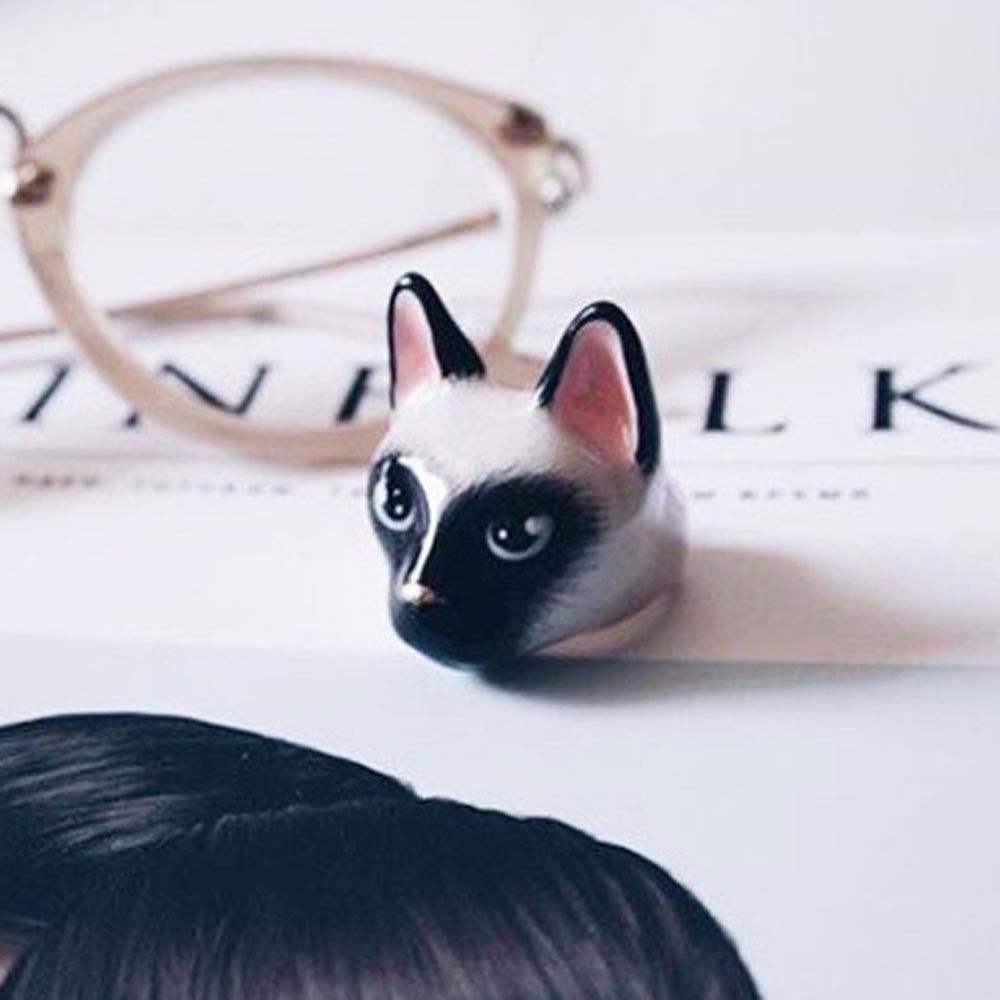 ENAMELLED SIAMESE CAT RING, ANIMAL RING - MY LITTLE VENDOME