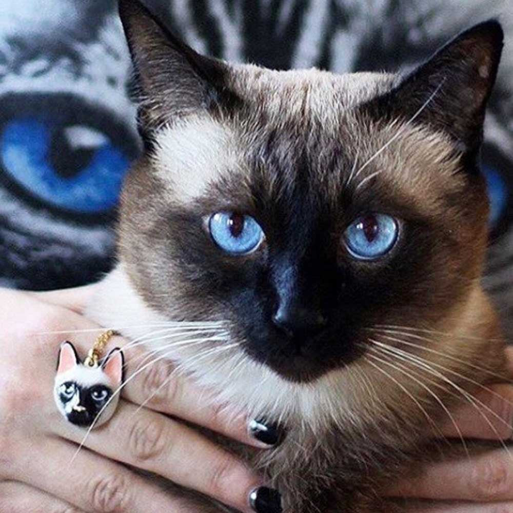ENAMELLED SIAMESE CAT RING, ANIMAL RING - MY LITTLE VENDOME