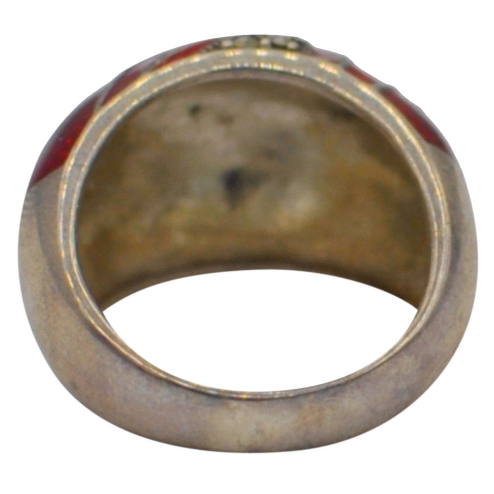 ROT EMAILLIERTER VINTAGE-RING AUS 925ER SILBER MIT HALBEDELSTEINEN - MY LITTLE VENDOME