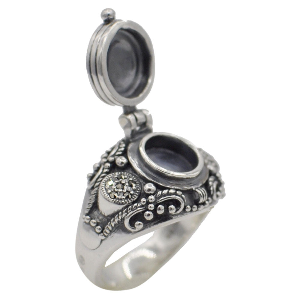 VINTAGE POISON RING IN 925 STERLING SILVER AND MARCASITE - MY LITTLE VENDOME
