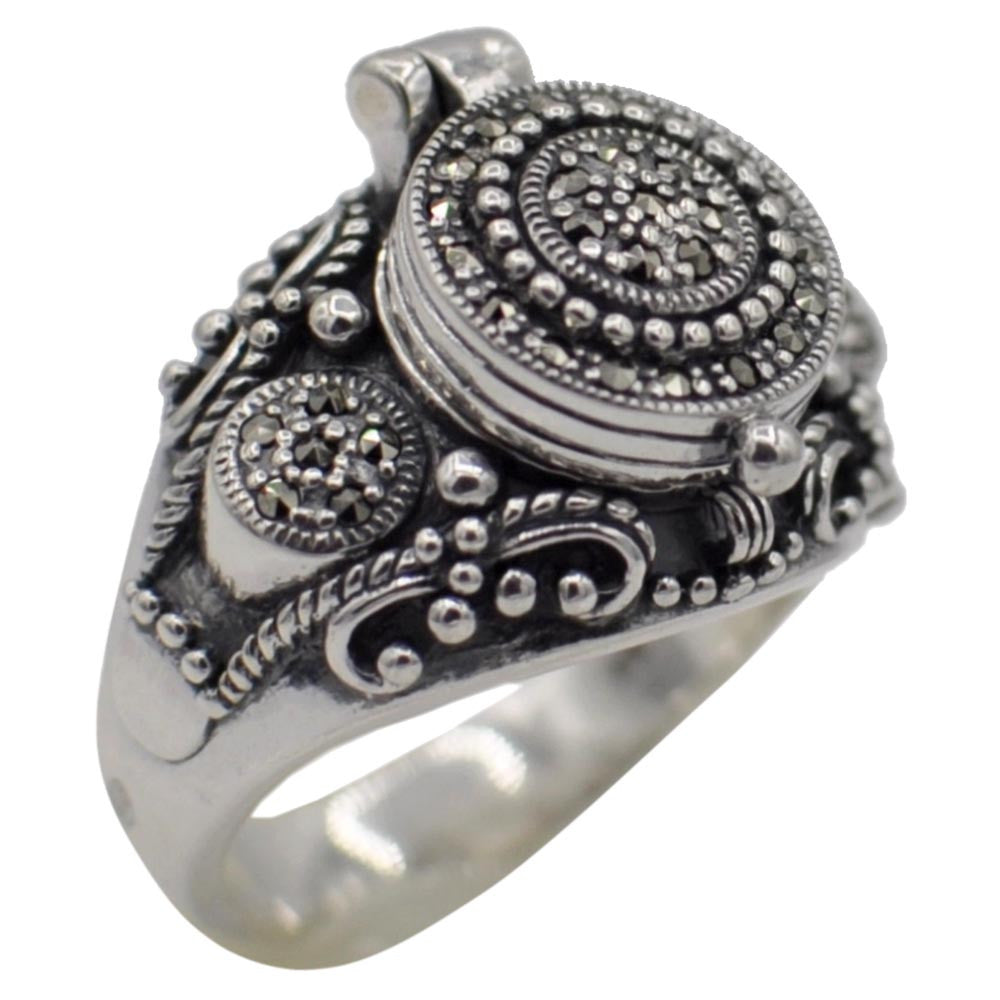 VINTAGE POISON RING IN 925 STERLING SILVER AND MARCASITE - MY LITTLE VENDOME