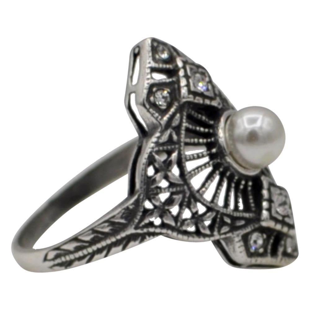 925 SILVER ART DECO STAR RING & NATURAL PEARLS - MY LITTLE VENDOME