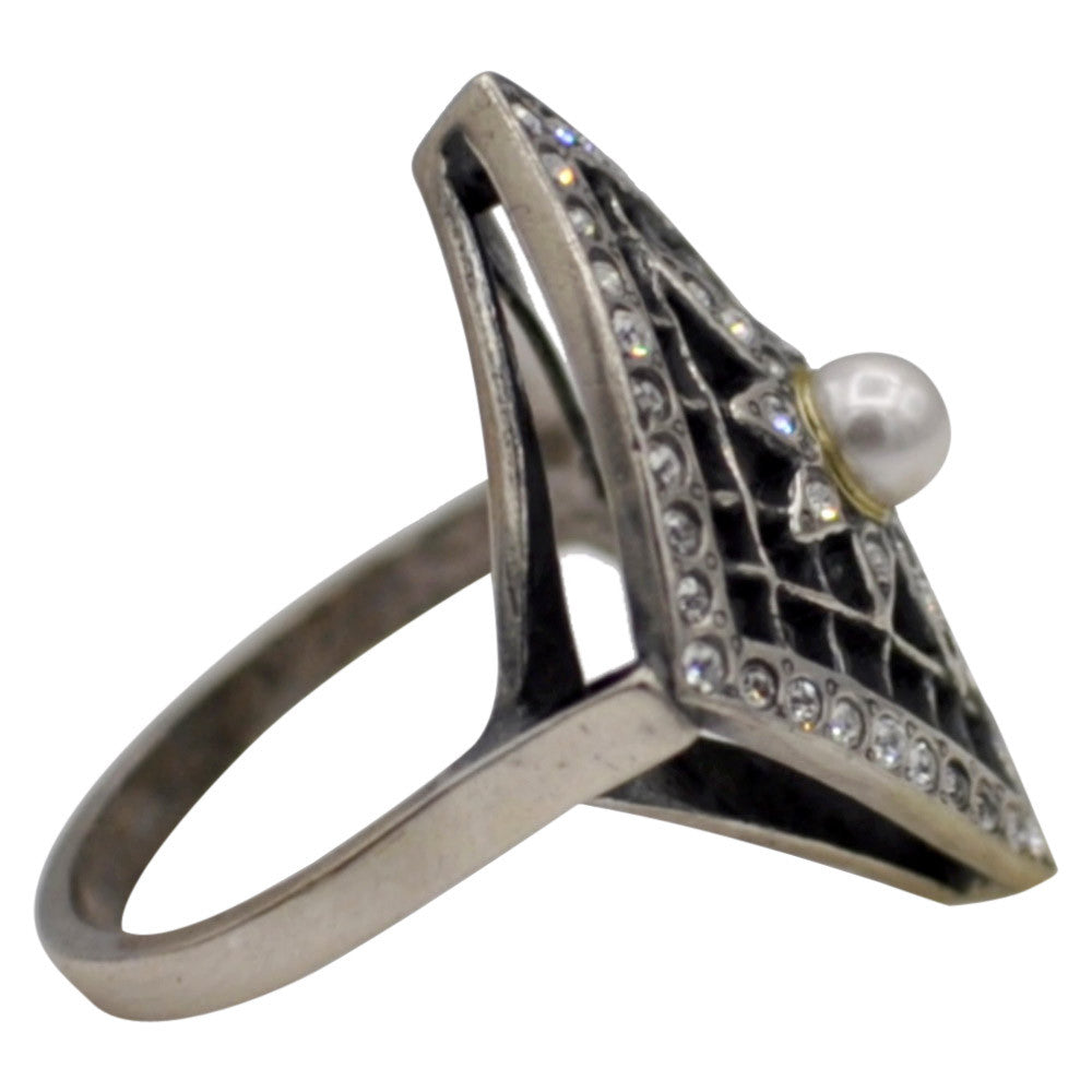 925 SILVER ART DECO STAR RING &AMP; NATURAL PEARLS - MY LITTLE VENDOME