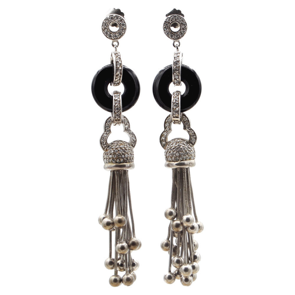 925 SILVER ART DECO POMPOM & ONYX EARRINGS - MY LITTLE VENDOME