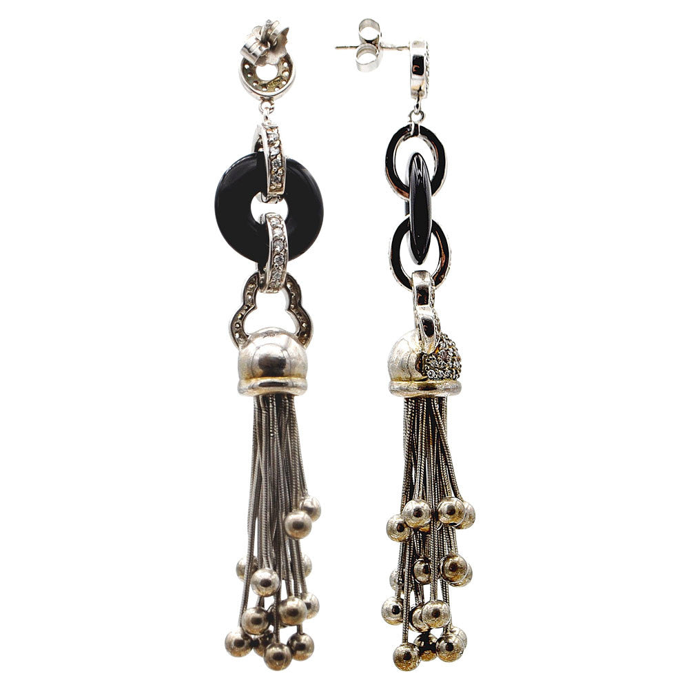 925 SILVER ART DECO POMPOM & ONYX EARRINGS - MY LITTLE VENDOME