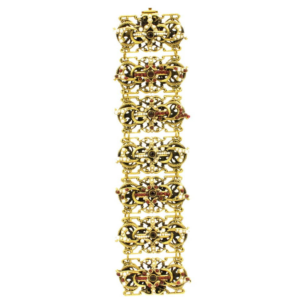 BRACELET MANCHETTE VINTAGE DE STYLE VICTORIEN GRENAT ET PERLES - MY LITTLE VENDOME