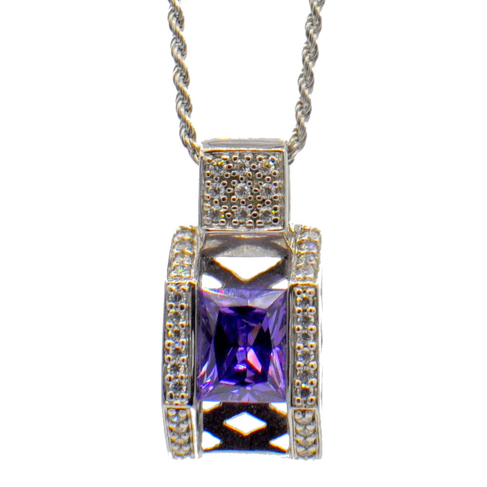 VINTAGE AMETHYST PENDANT NECKLACE IN 925 STERLING SILVER AND SEMI-PRECIOUS STONES - MY LITTLE VENDOME