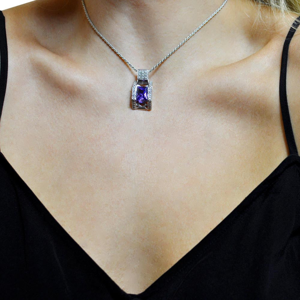 VINTAGE AMETHYST PENDANT NECKLACE IN 925 STERLING SILVER AND SEMI-PRECIOUS STONES - MY LITTLE VENDOME