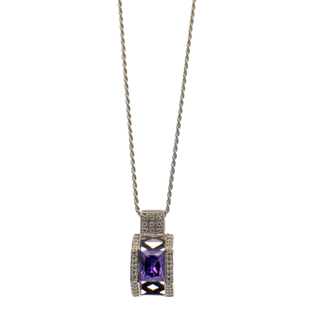 VINTAGE AMETHYST PENDANT NECKLACE IN 925 STERLING SILVER AND SEMI-PRECIOUS STONES - MY LITTLE VENDOME