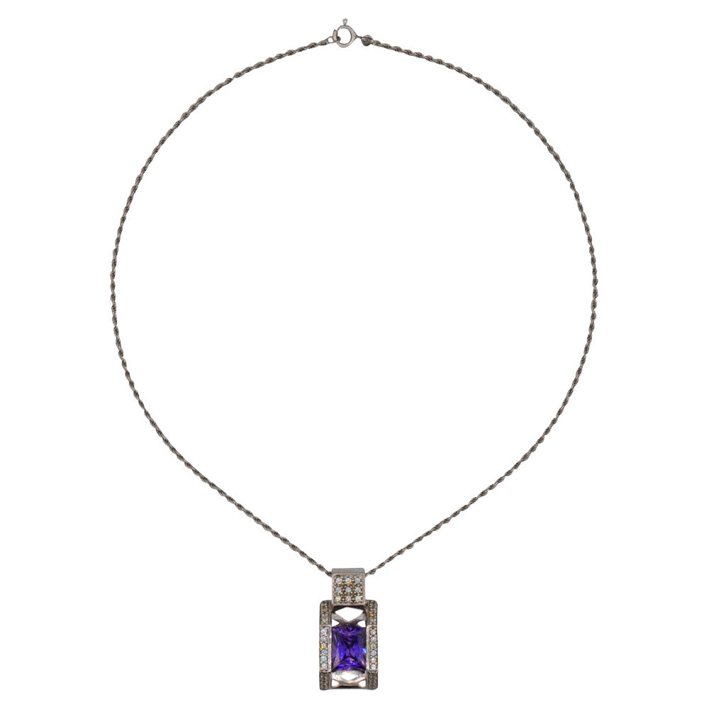VINTAGE AMETHYST PENDANT NECKLACE IN 925 STERLING SILVER AND SEMI-PRECIOUS STONES - MY LITTLE VENDOME