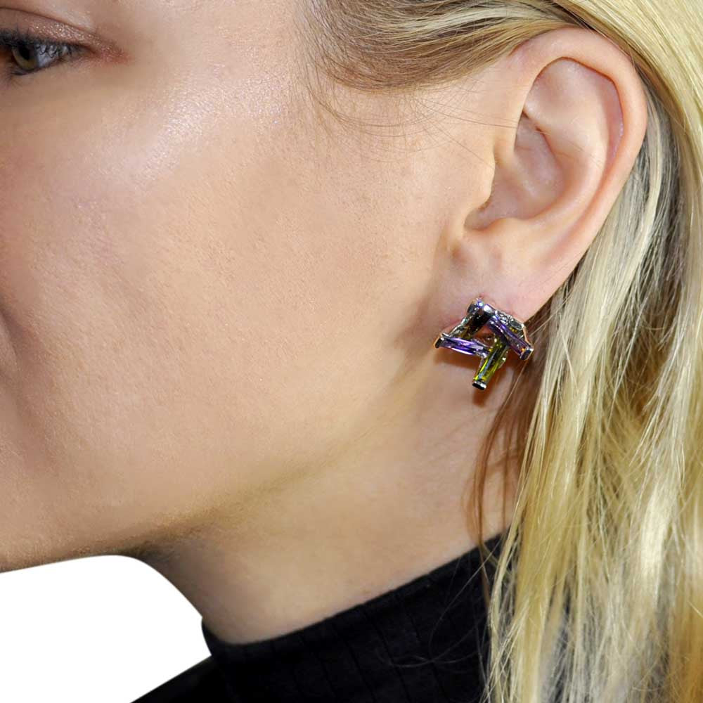 VINTAGE EARRINGS IN 925 STERLING SILVER AND SEMI-PRECIOUS STONES (AMETHYST, QUARTZ) - MY LITTLE VENDOME