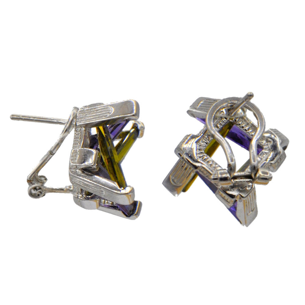 VINTAGE EARRINGS IN 925 STERLING SILVER AND SEMI-PRECIOUS STONES (AMETHYST, QUARTZ) - MY LITTLE VENDOME