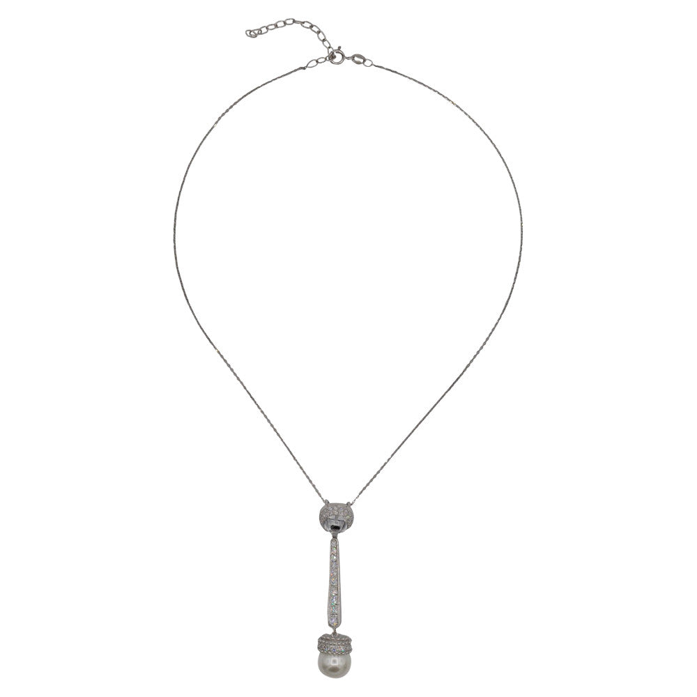 925 SILVER DROP PENDANT NECKLACE, NATURAL PEARLS AND SEMI-PRECIOUS STONE - MY LITTLE VENDOME