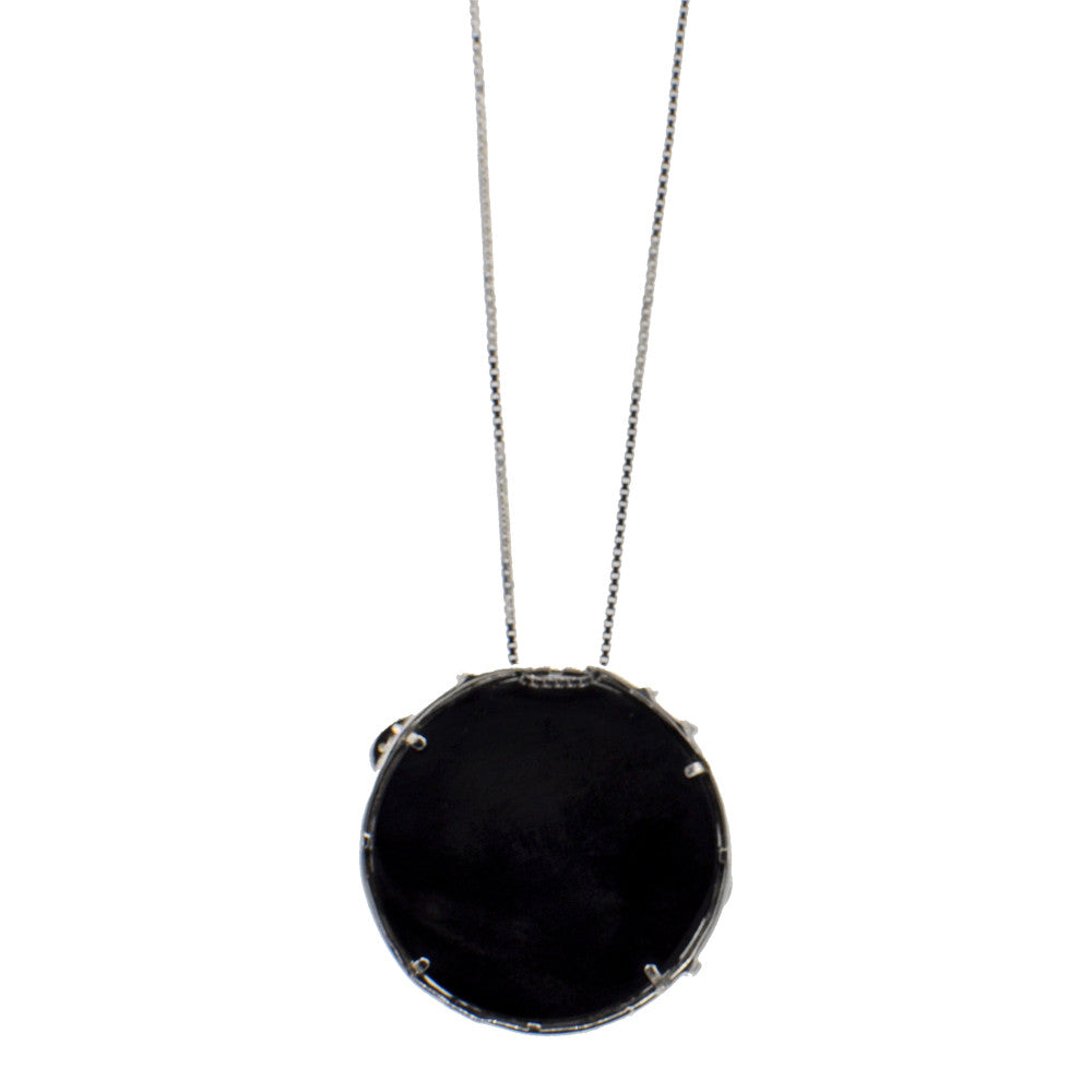 CIRCLE PENDANT NECKLACE IN 925 STERLING SILVER, BLACK BAKELITE AND SEMI-PRECIOUS STONES - MY LITTLE VENDOME
