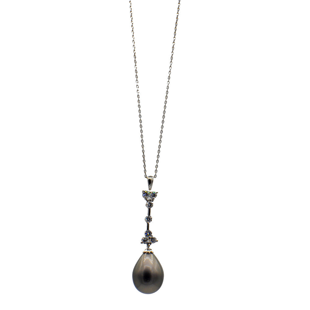 NECKLACE PENDANT DROP OF GREY PEARL IN SILVER 925 - MY LITTLE VENDOME