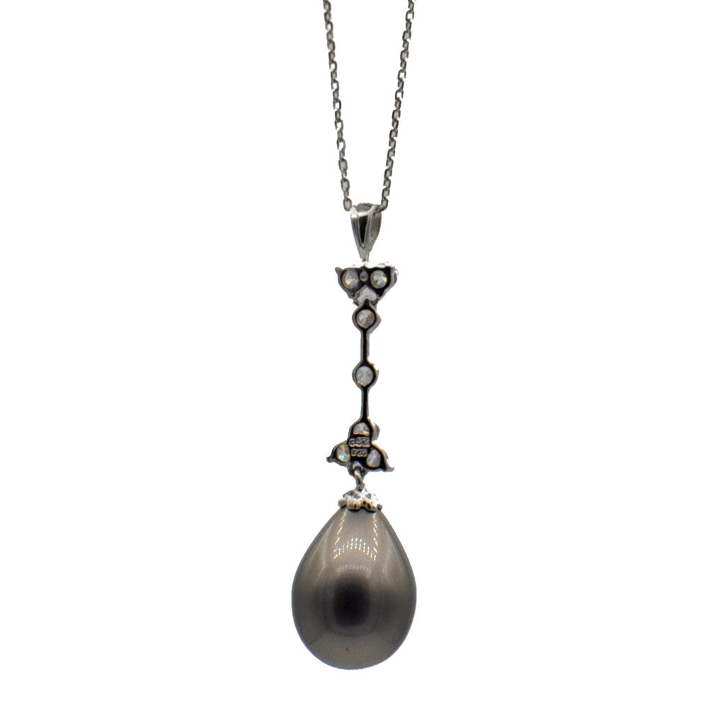NECKLACE PENDANT DROP OF GREY PEARL IN SILVER 925 - MY LITTLE VENDOME