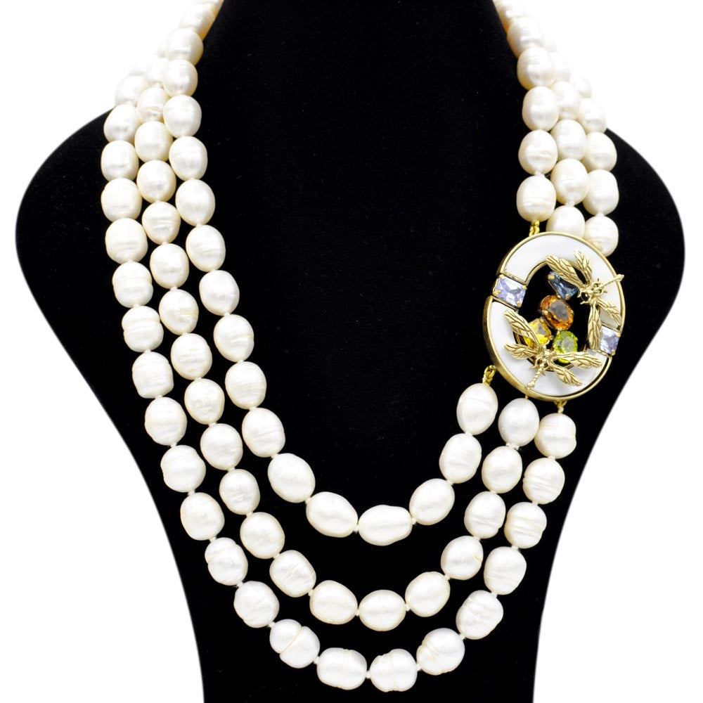 ART DECO STYLE NECKLACE OF NATURAL PEARLS & SEMI-PRECIOUS STONES - MY LITTLE VENDOME