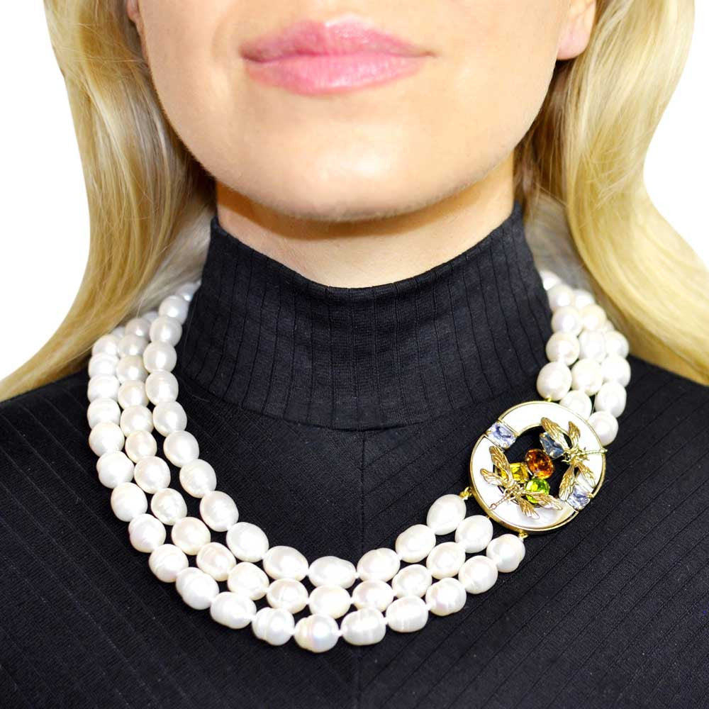 ART DECO STYLE NECKLACE OF NATURAL PEARLS & SEMI-PRECIOUS STONES - MY LITTLE VENDOME