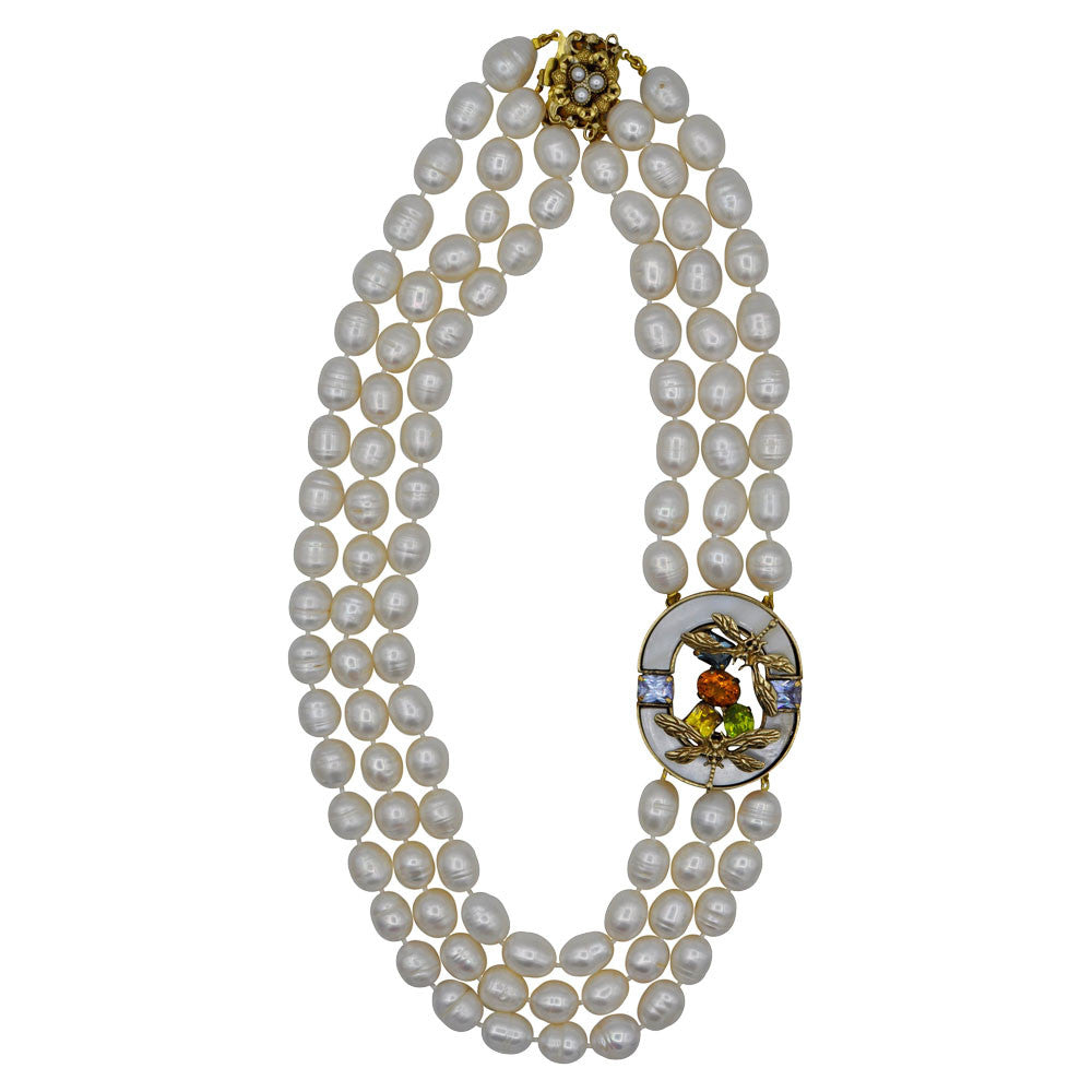 ART DECO STYLE NECKLACE OF NATURAL PEARLS & SEMI-PRECIOUS STONES - MY LITTLE VENDOME