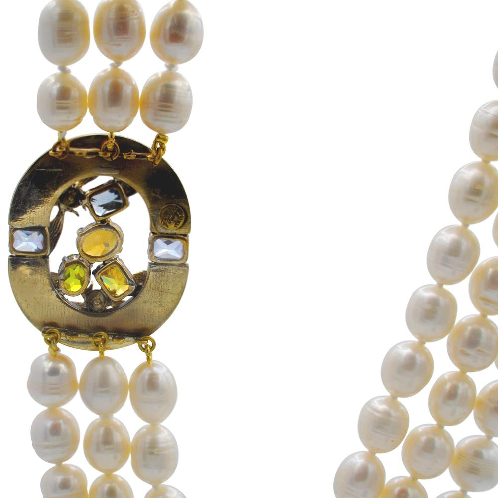 ART DECO STYLE NECKLACE OF NATURAL PEARLS & SEMI-PRECIOUS STONES - MY LITTLE VENDOME