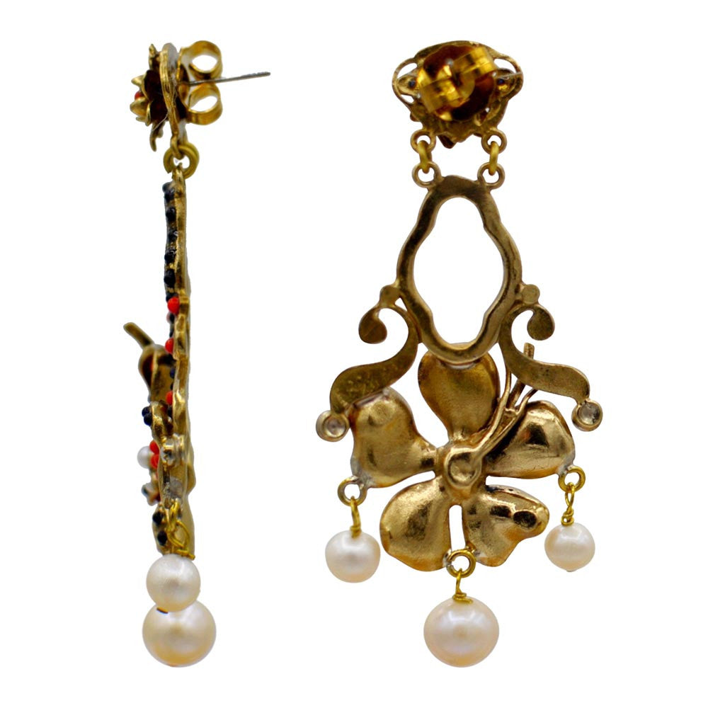 BOUCLES D'OREILLES VINTAGE DE STYLE VICTORIEN EN CORAIL ROUGE ET PERLES NATURELLES - MY LITTLE VENDOME