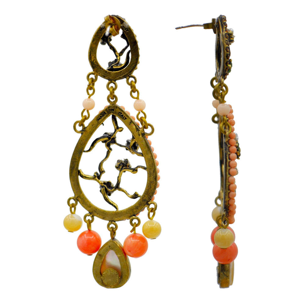 VINTAGE VICTORIAN CORAL BEADS AND NATURAL MOTHER-OF-PEARL EARRINGS - MY LITTLE VENDOME