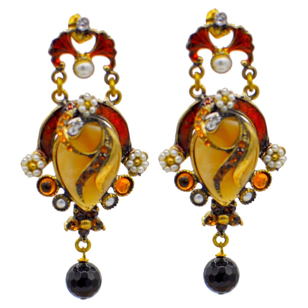 VINTAGE VICTORIAN CORAL BEADS AND NATURAL MOTHER-OF-PEARL EARRINGS - MY LITTLE VENDOME