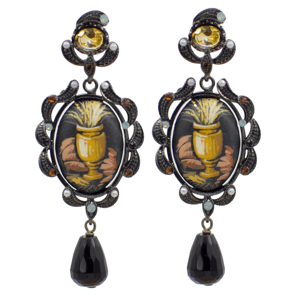 VINTAGE BLACK VICTORIAN EARRINGS IN 925 STERLING SILVER, ONYX, PEARLS AND SEMI-PRECIOUS STONES - MY LITTLE VENDOME