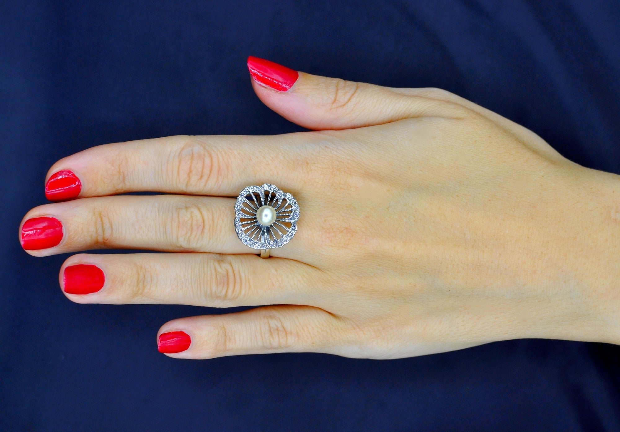 BAGUE ART DECO FLEUR PERLE NATURELLE EN ARGENT 925 - MY LITTLE VENDOME