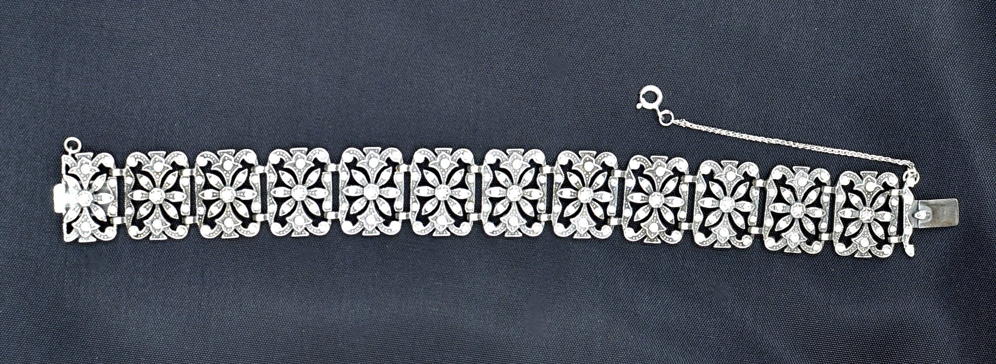 925 SILVER AND NATURAL STONES ART DECO FLOWER CHAIN BRACELET - MY LITTLE VENDOME