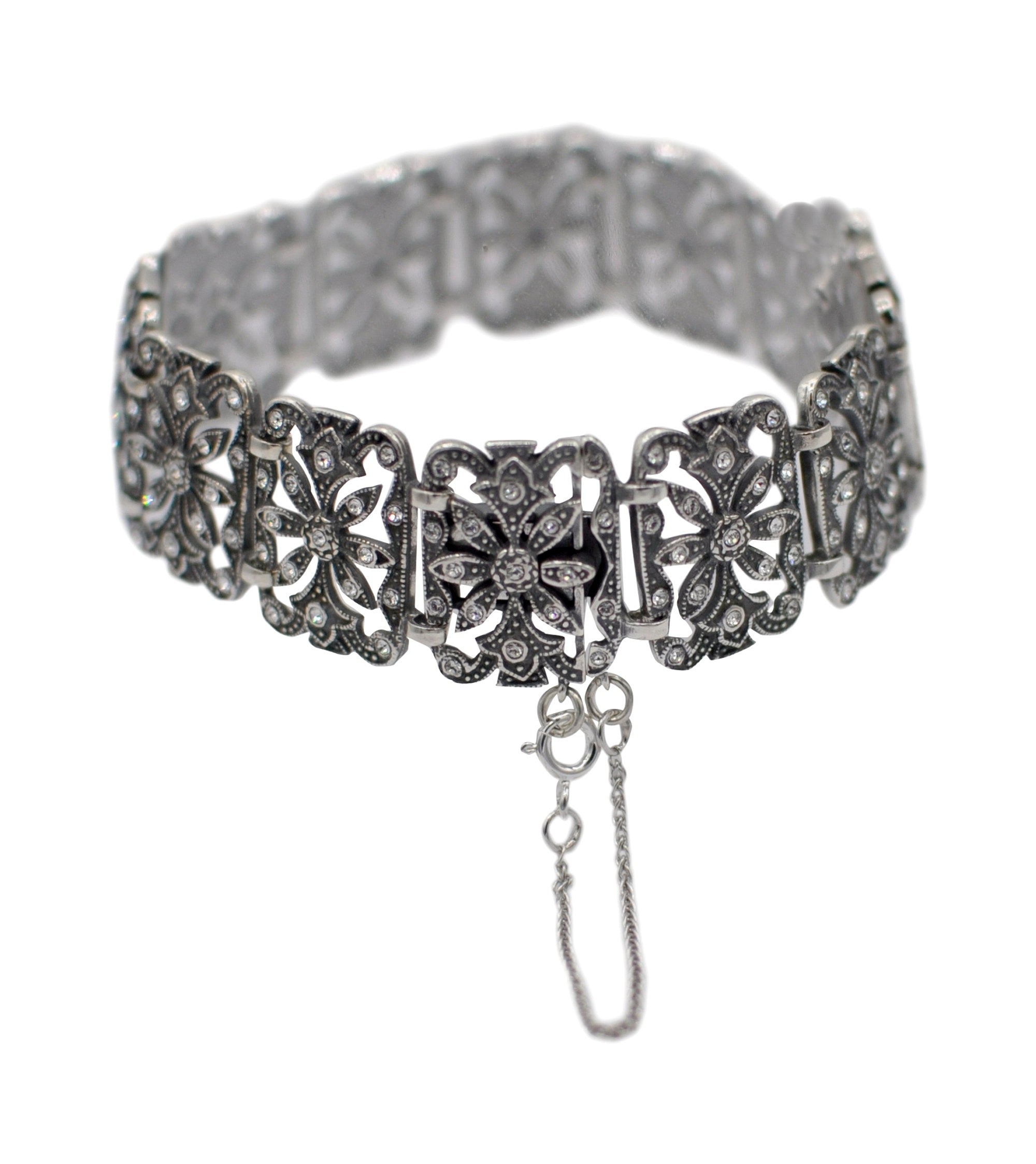 925 SILVER AND NATURAL STONES ART DECO FLOWER CHAIN BRACELET - MY LITTLE VENDOME