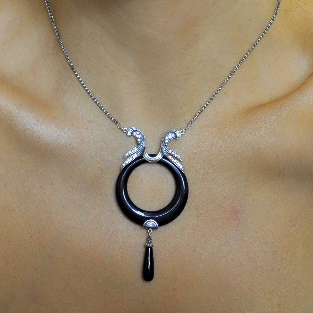 ART DECO NECKLACE IN 925 STERLING SILVER, NATURAL ONYX AND SEMI-PRECIOUS STONES - MY LITTLE VENDOME
