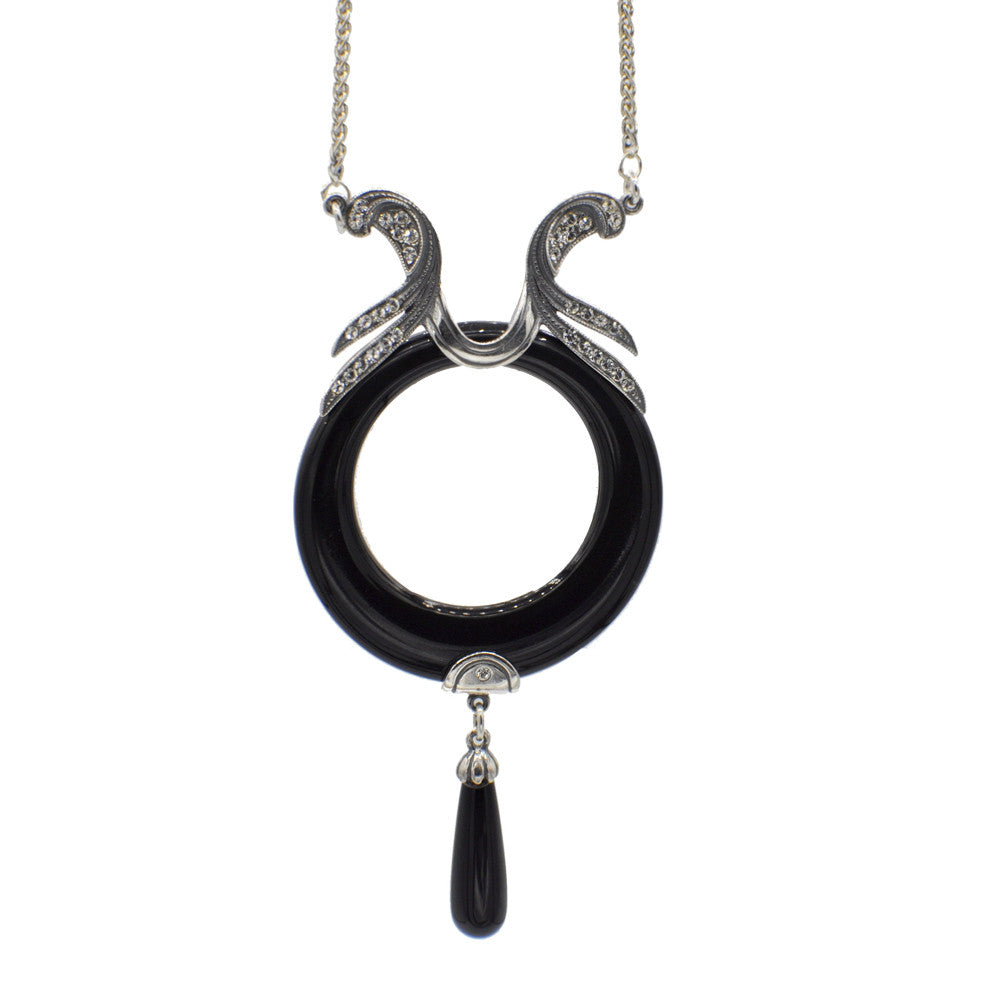 ART DECO NECKLACE IN 925 STERLING SILVER, NATURAL ONYX AND SEMI-PRECIOUS STONES - MY LITTLE VENDOME