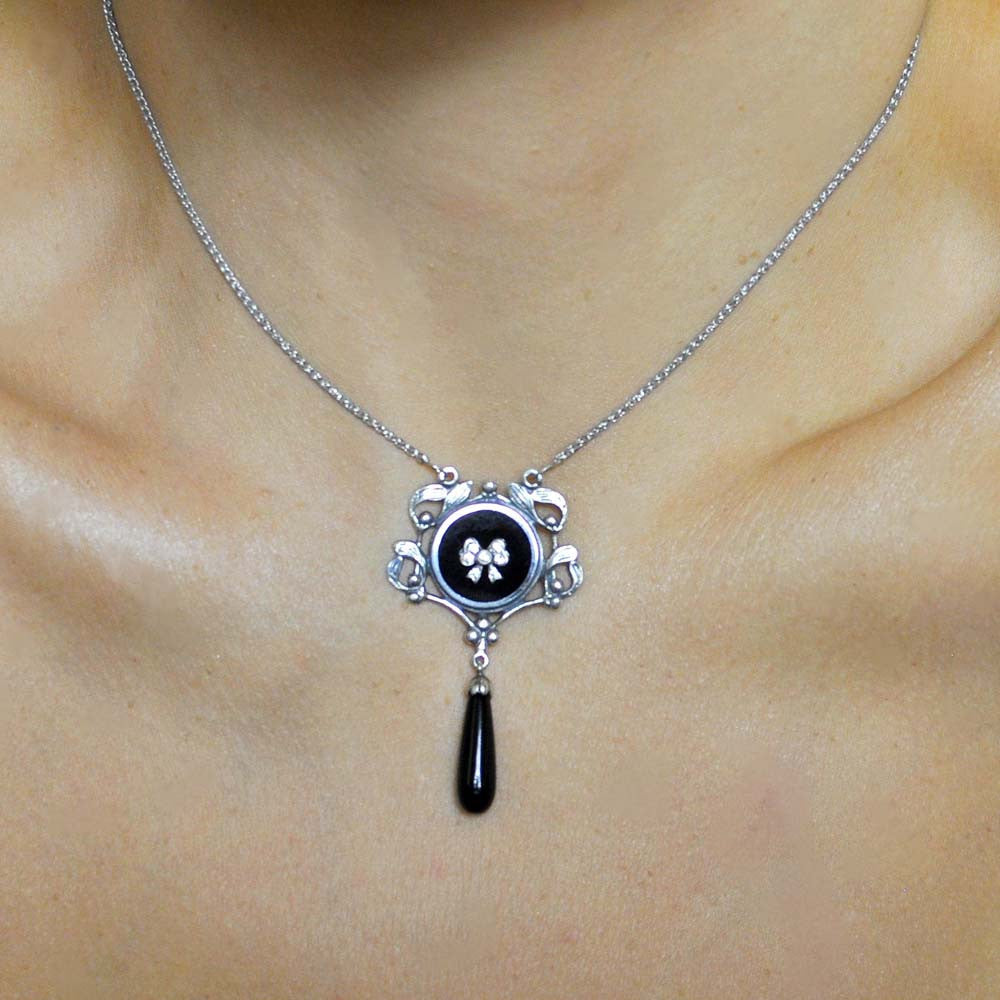 ART DECO NECKLACE IN 925 STERLING SILVER, ONYX AND SEMI-PRECIOUS STONES - MY LITTLE VENDOME
