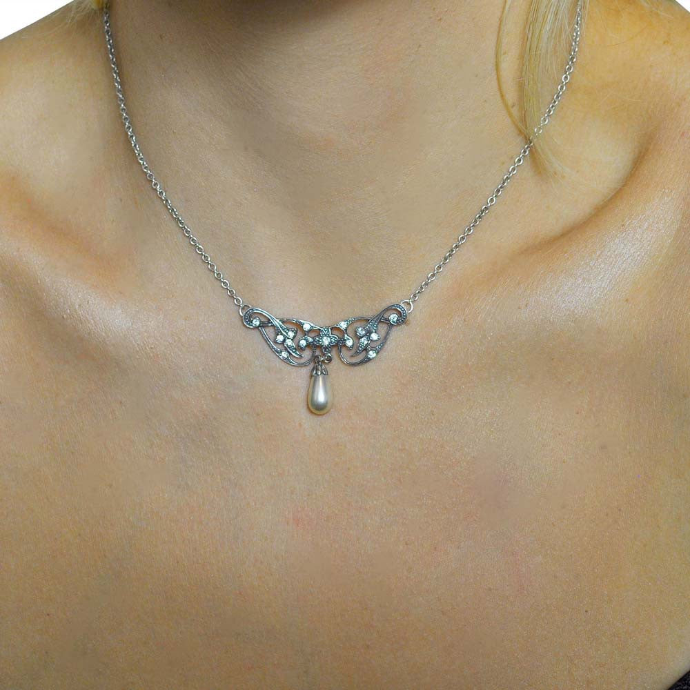 ART DECO NECKLACE IN 925 STERLING SILVER, NATURAL PEARL AND SEMI-PRECIOUS STONES - MY LITTLE VENDOME