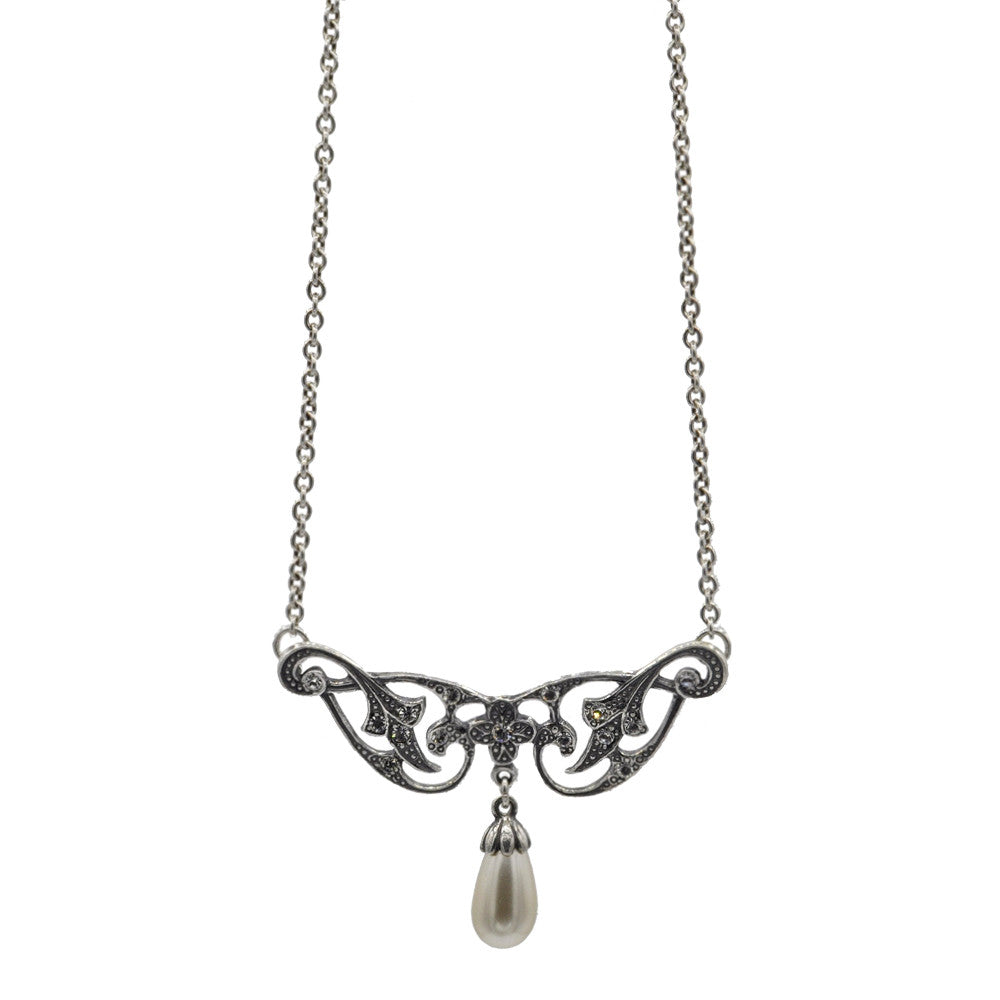 ART DECO NECKLACE IN 925 STERLING SILVER, NATURAL PEARL AND SEMI-PRECIOUS STONES - MY LITTLE VENDOME