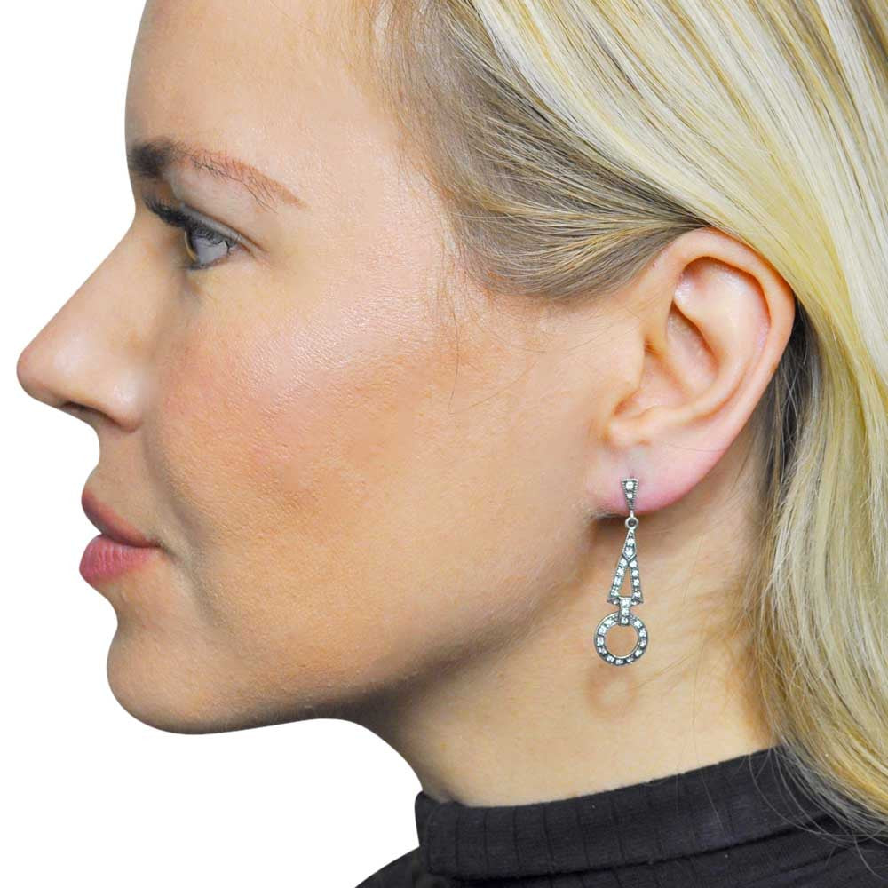 ART DECO GEOMETRIC EARRING IN 925 STERLING SILVER AND SEMI-PRECIOUS STONES - MY LITTLE VENDOME