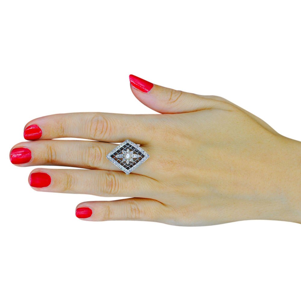 BAGUE ETOILE ART DECO EN ARGENT 925 & PERLES NATURELLE - MY LITTLE VENDOME