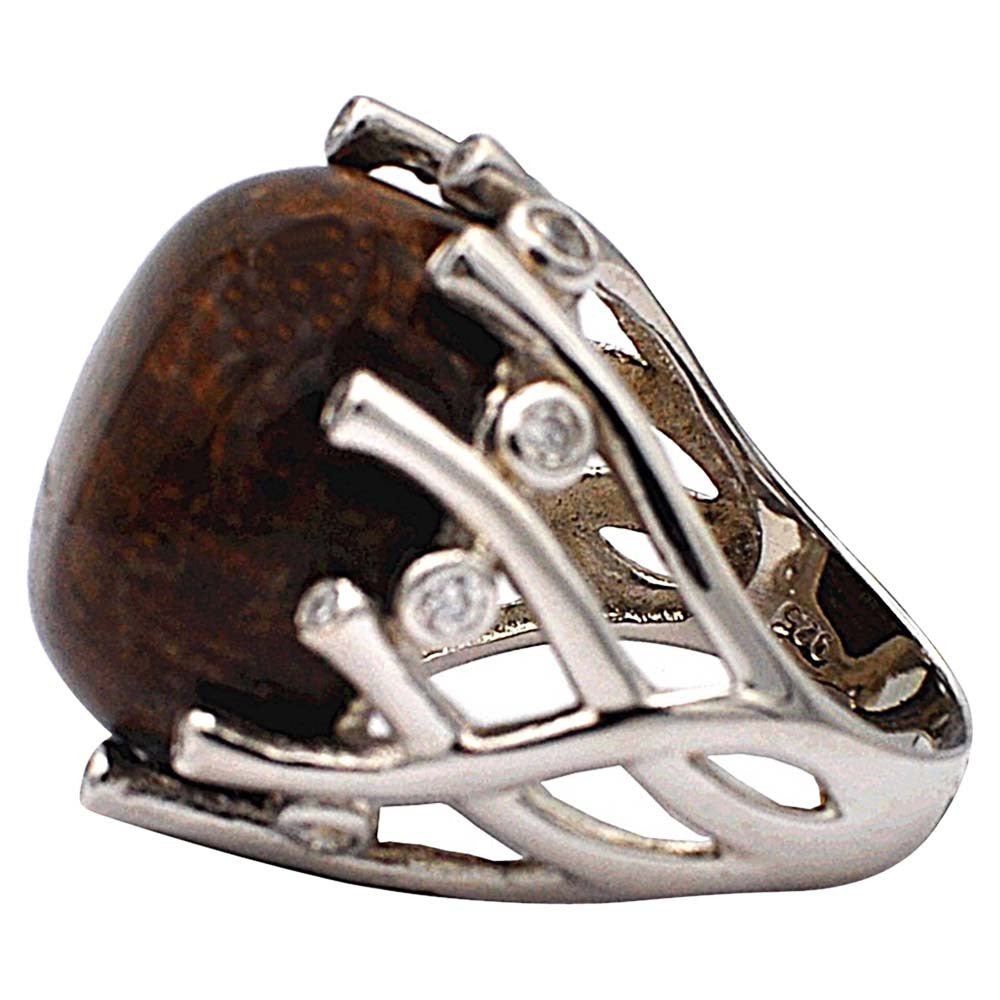 BAGUE OEIL DE TIGRE ROUGE MONTURE ARGENT - MY LITTLE VENDOME