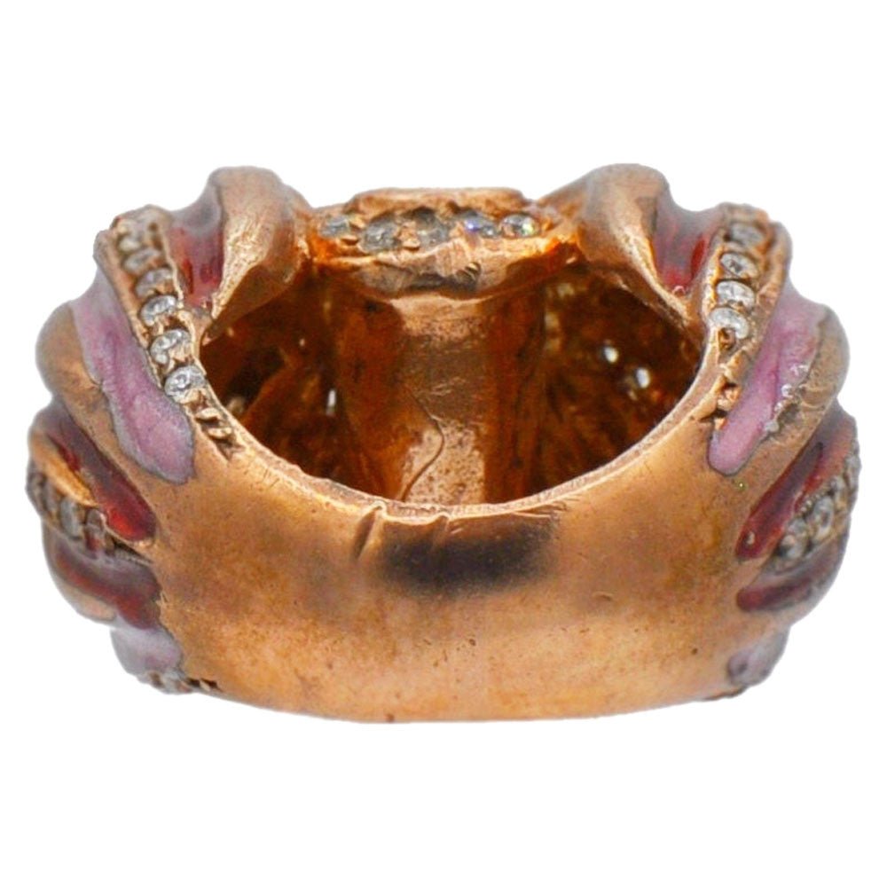 BAGUE VINTAGE ÉMAILLÉE OR ROSE VERMEIL ET QUARTZ ROSE - MY LITTLE VENDOME