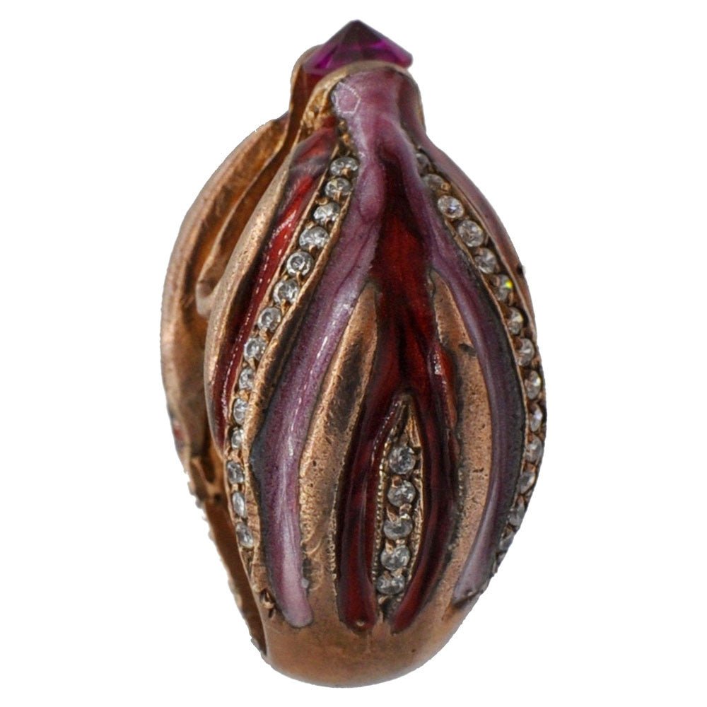 BAGUE VINTAGE ÉMAILLÉE OR ROSE VERMEIL ET QUARTZ ROSE - MY LITTLE VENDOME