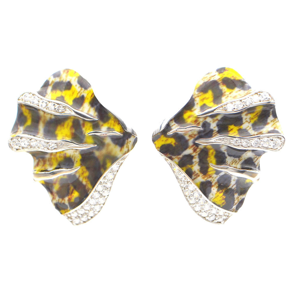 ENAMELED LEOPARD & NATURAL ROCK CRYSTAL EARRINGS - SILVER 925 - MY LITTLE VENDOME
