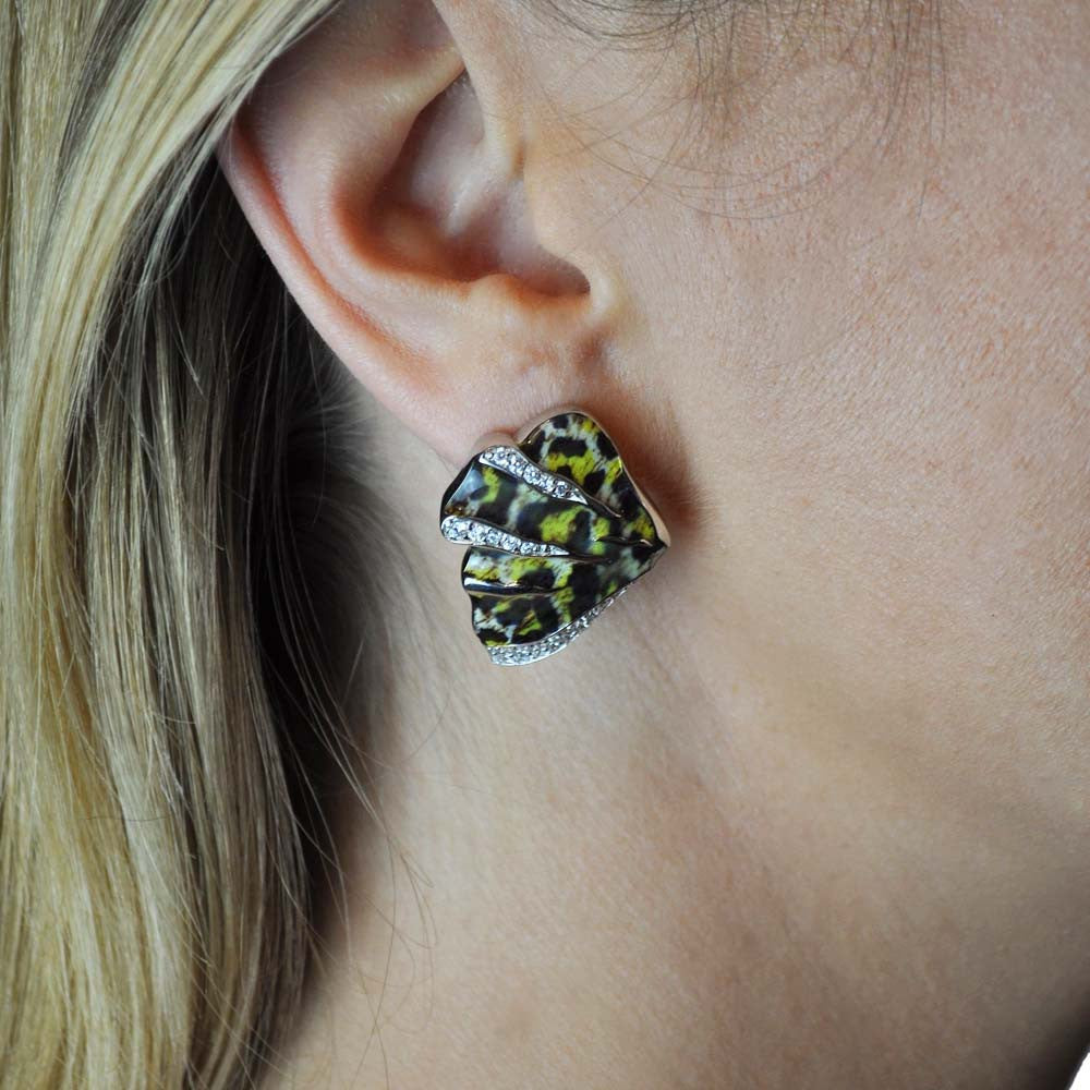 ENAMELED LEOPARD & NATURAL ROCK CRYSTAL EARRINGS - SILVER 925 - MY LITTLE VENDOME