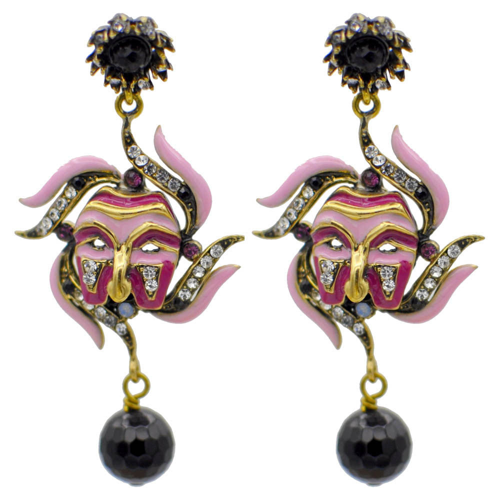 VINTAGE VENETIAN MASK EARRINGS WITH ENAMEL AND NATURAL STONES - MY LITTLE VENDOME