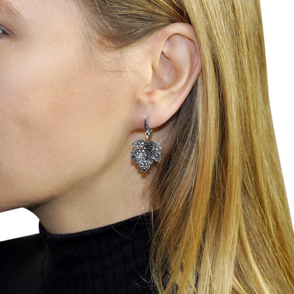 VINTAGE LEAF EARRINGS IN 925 STERLING SILVER AND NATURAL SEMI-PRECIOUS STONES - MY LITTLE VENDOME
