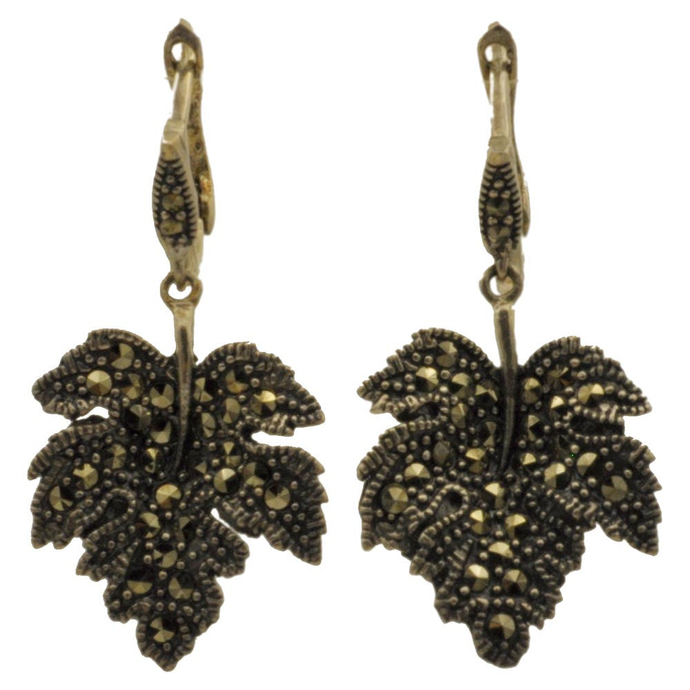 VINTAGE LEAF EARRINGS IN 925 STERLING SILVER AND NATURAL SEMI-PRECIOUS STONES - MY LITTLE VENDOME