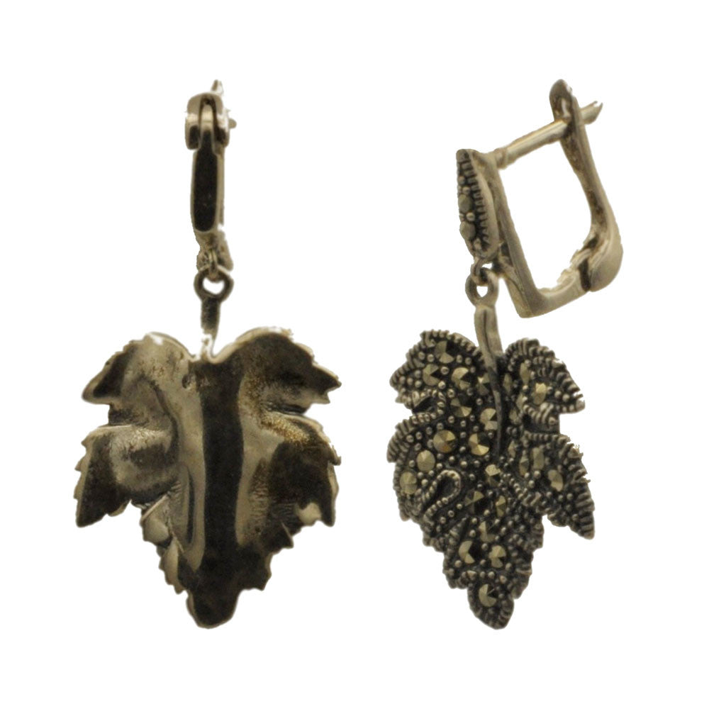 BOUCLES D'OREILLES VINTAGE FEUILLE EN ARGENT 925 ET PIERRES NATURELLES SEMI PRÉCIEUSES - MY LITTLE VENDOME